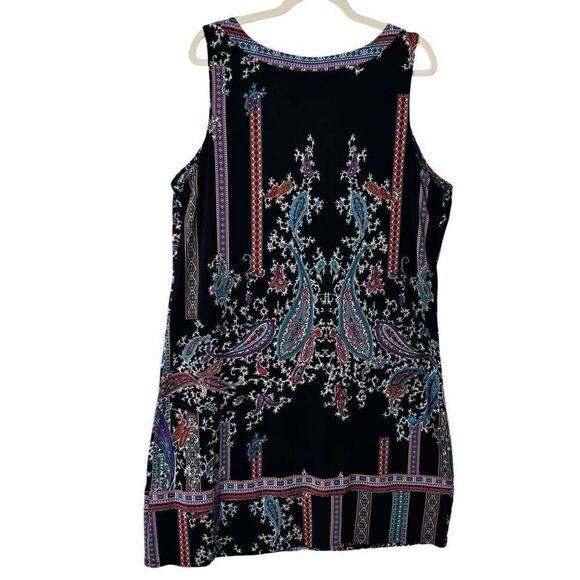 Nicole by Nicole Miller ring keyhole neck placed print bright on black sleeveles - Picture 4 of 14